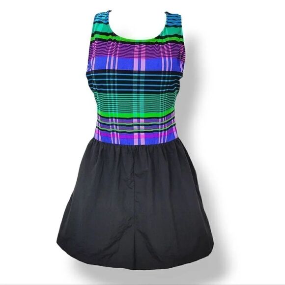 NEW Vintage 80s Talbots Striped Plaid Swim Romper with Attached Shorts Size 12 - Picture 2 of 13